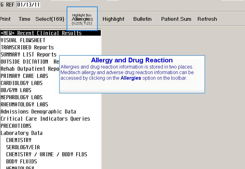 Slide 29 Allergy and Drug Reaction Allergies and drug reaction information is stored in two places.