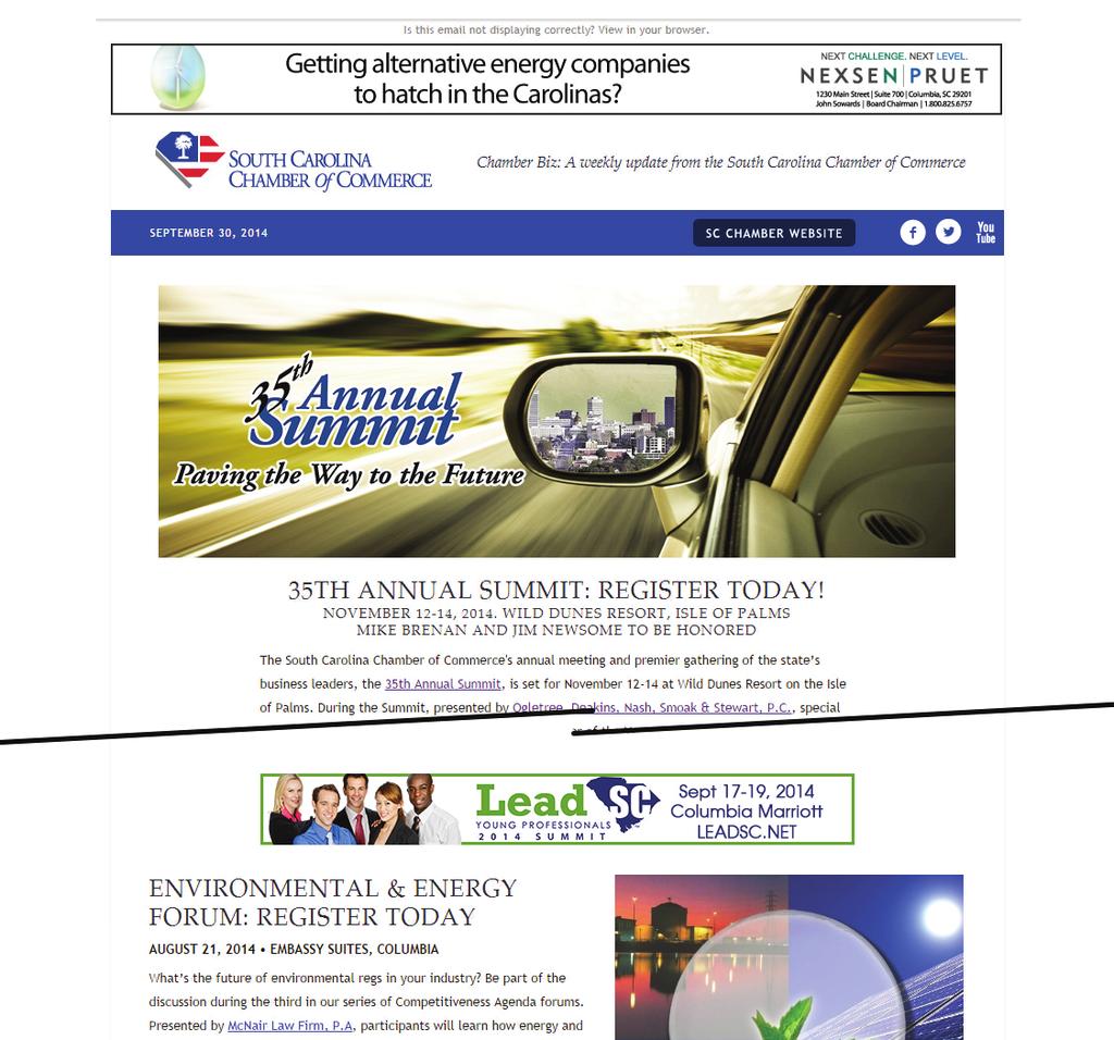 2015 Online Media Chamber Biz Manufacturers Journal THE WEEKLY NEWSLETTER FROM THE SOUTH CAROLINA CHAMBER OF COMMERCE THE MONTHLY REPORT FOR THE MANUFACTURING COMMUNITY TOP BANNER AD TOP BANNER AD