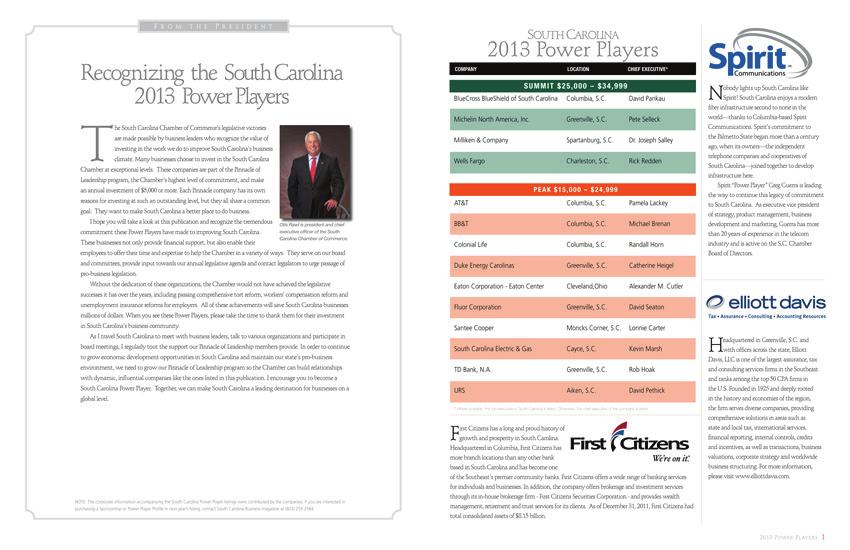 Power Player Profile pages are a pre-designed 3-column format and will appear in the center of this special supplement.