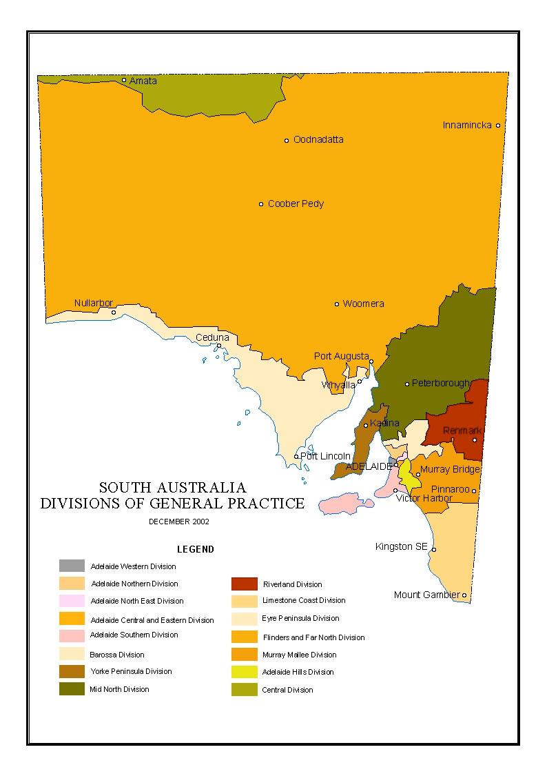 Figure 4 Map of SA Divisions of General Practice Program Management The program will be managed by the Rural Doctors Workforce Agency and co-ordinated at the local level by rural Divisions of General
