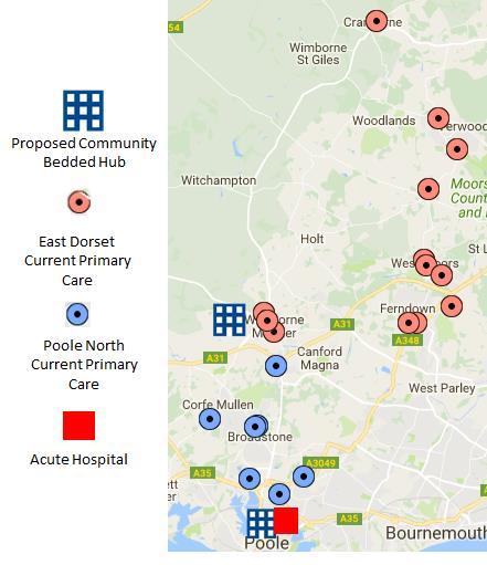 East Dorset and Poole North Primary Care Blueprint East Dorset Locality has nine GP practices across twelve locations and two Community Hospitals serving a registered population of approximately