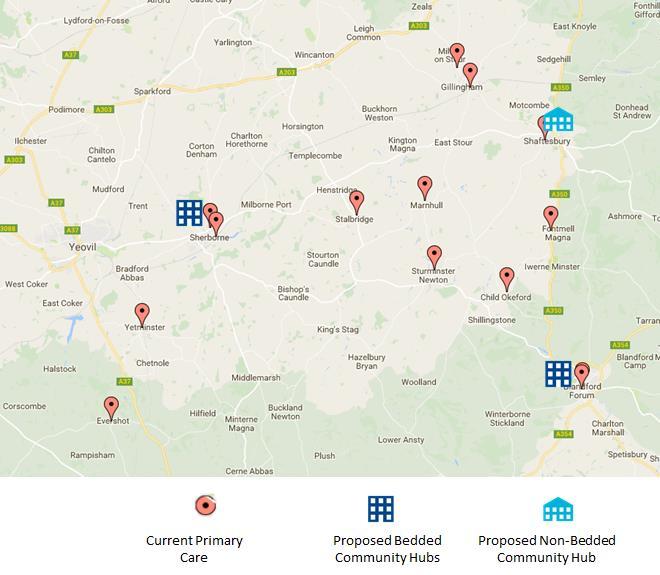 North Dorset Primary Care Blueprint North Dorset Locality has nine GP practices across fourteen locations, two Community Hospitals with beds and one Community Hospital with no beds, serving a