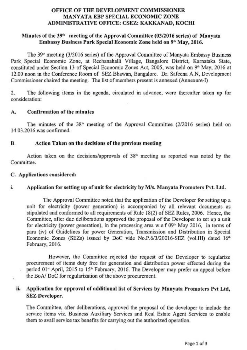 2 A. Confirmation of the minutes of the last meeting The minutes of the 39 th meeting of