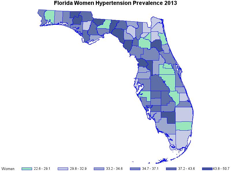 Figure 1. Hypertension prevalence of women in Florida for 2013.