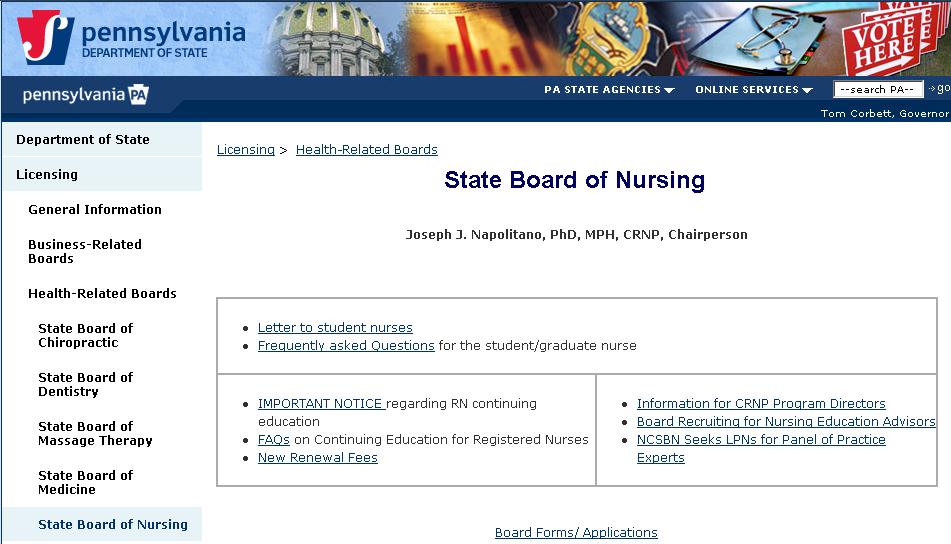 Pennsylvania SBON web site http://www.portal.state.pa.