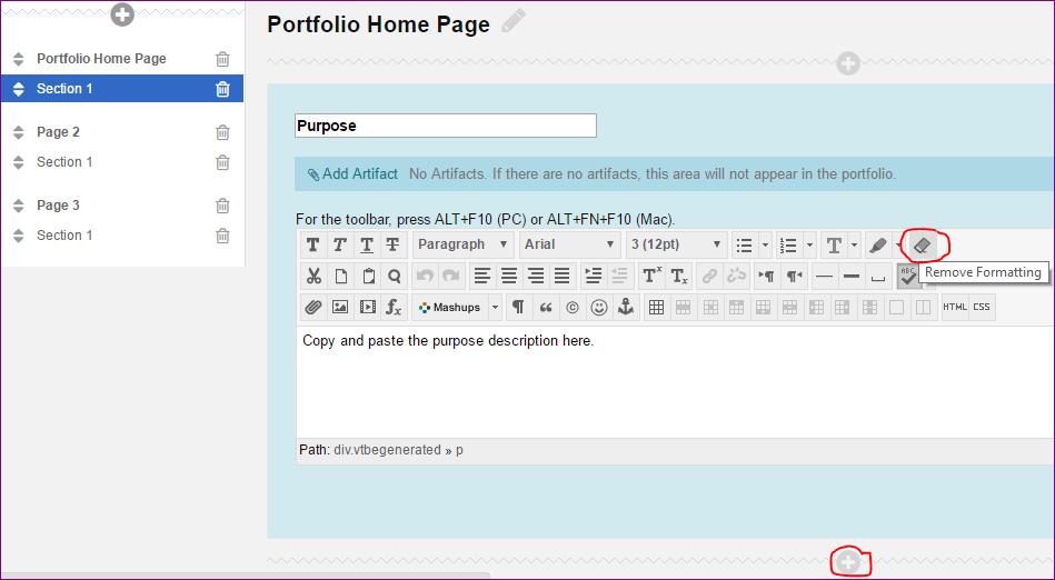 Edit Sections: You will edit Section 1 on the Portfolio Home Page an