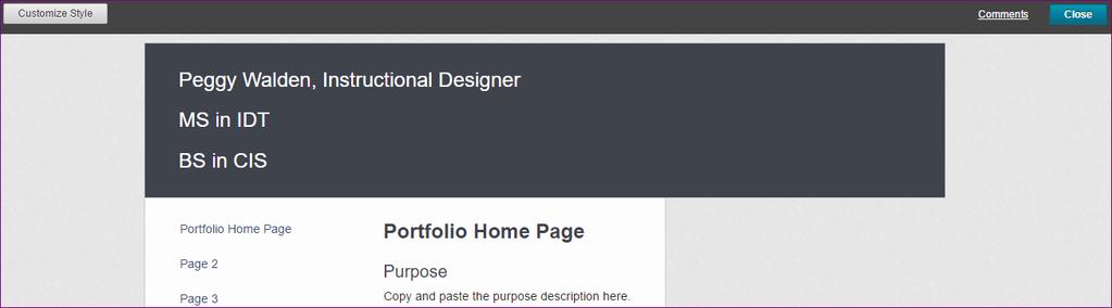 From top to bottom, the left side page listing should be arranged as pictured. MSN Portfolio Instructions Top Page Portfolio Home Page then three sections that fall under the top page.