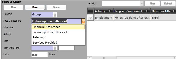 Select the Follow-up done after exit Program Component (Prog Component).
