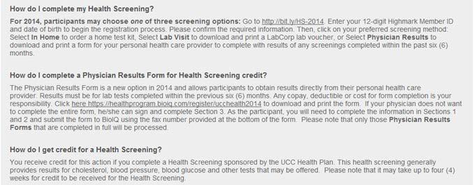 Health Screenings by clicking on FAQs