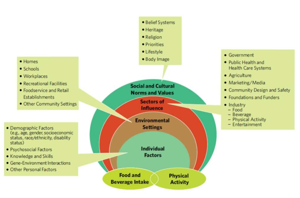 Social Ecological Model The Dietary Guidelines for Americans identifies how the Social-Ecological Model (SEM) provides a framework to illustrate how all sectors of society, including individuals and