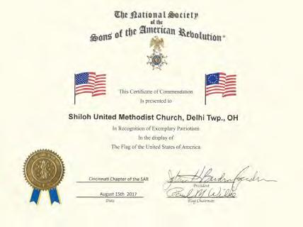 Flag Certificate Presented The Cincinnati Chapter of the Sons of the American Revolution presented a
