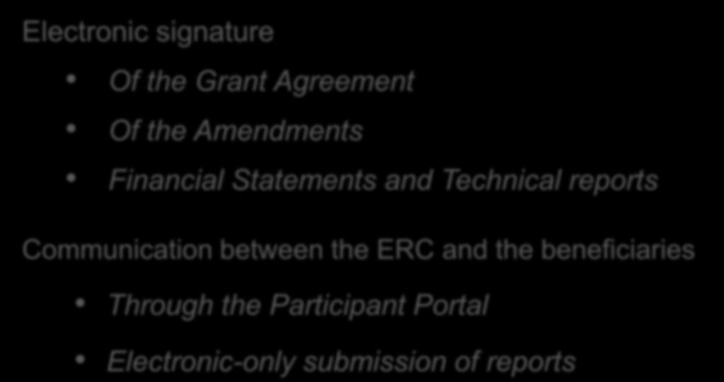 between the ERC and the beneficiaries Through the Participant Portal