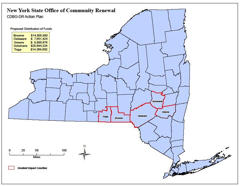 Proposed Distribution of Funds: On April 18, 2012, New York announced that the State will fully cover the non-federal share of disaster response and recovery costs resulting from Hurricane Irene and