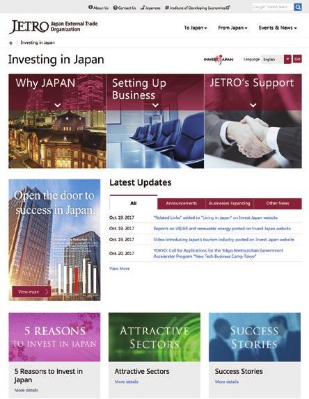 2 Websites and other PR media for investment in Japan JETRO is regularly sending out information through a variety of media including websites (Chart 6-9), email newsletters and pamphlets.