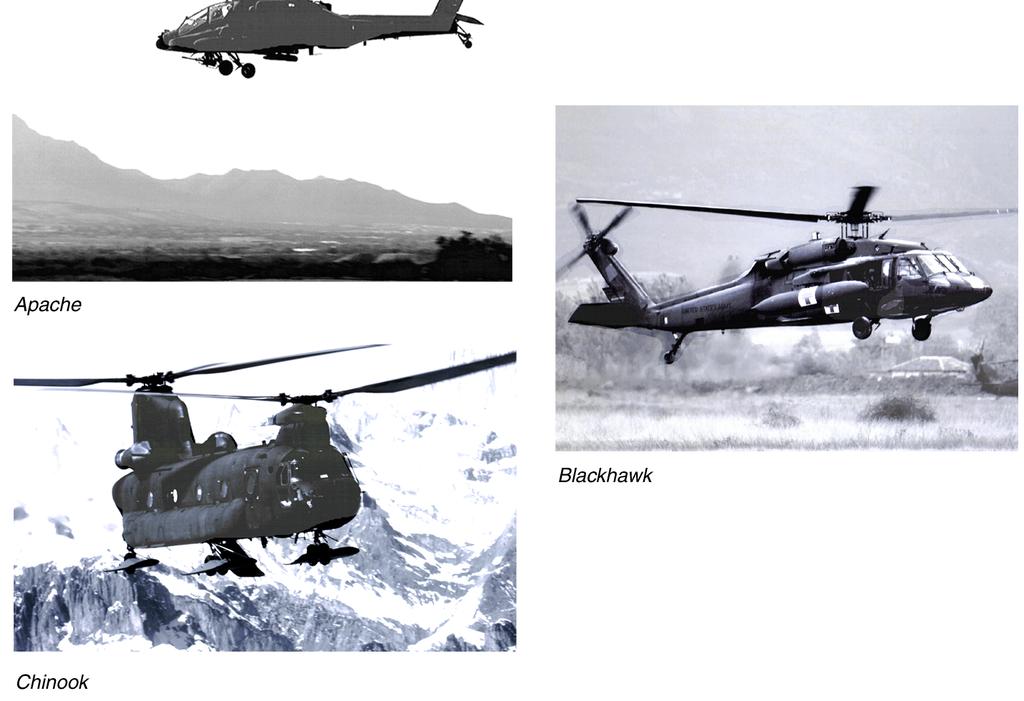Figure 1: Apache, Blackhawk, and Chinook Helicopters Apache Blackhawk Chinook Source: Defense Visual Information Center. The Army s spare parts include reparable and consumable parts.