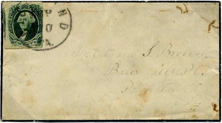 1863): Richmond, Virginia local address POSTAL RATES 20 CENTS DOUBLE RATE Issue of 1863, printed by Archer and Daly The 20-cent stamp
