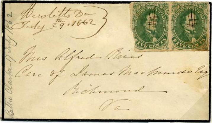 1863): Charleston, SC to Augusta, Georgia Issue of 1863 printed by Archer and Daly Fewer than
