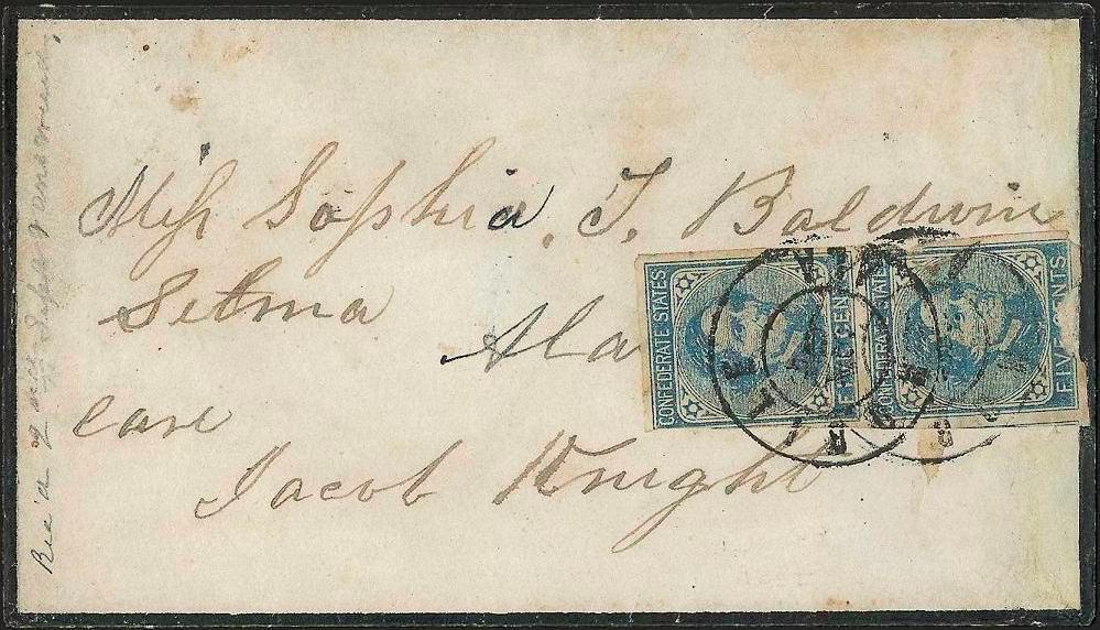 THROUGH THE LINES SMUGGLED THE LOUISIANA RELIEF COMMITTEE Hand carried though the Union lines from New Orleans to Mobile Postmarked 30 August (1863)