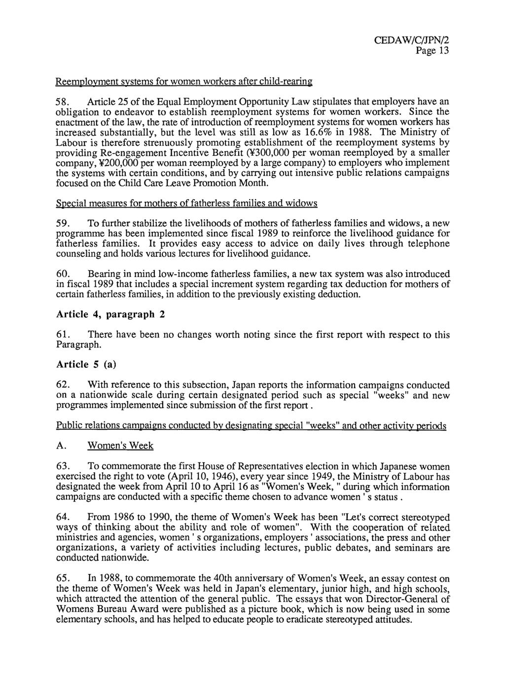 Page 13 Reemplovment systems for women workers after child-rearing 58.