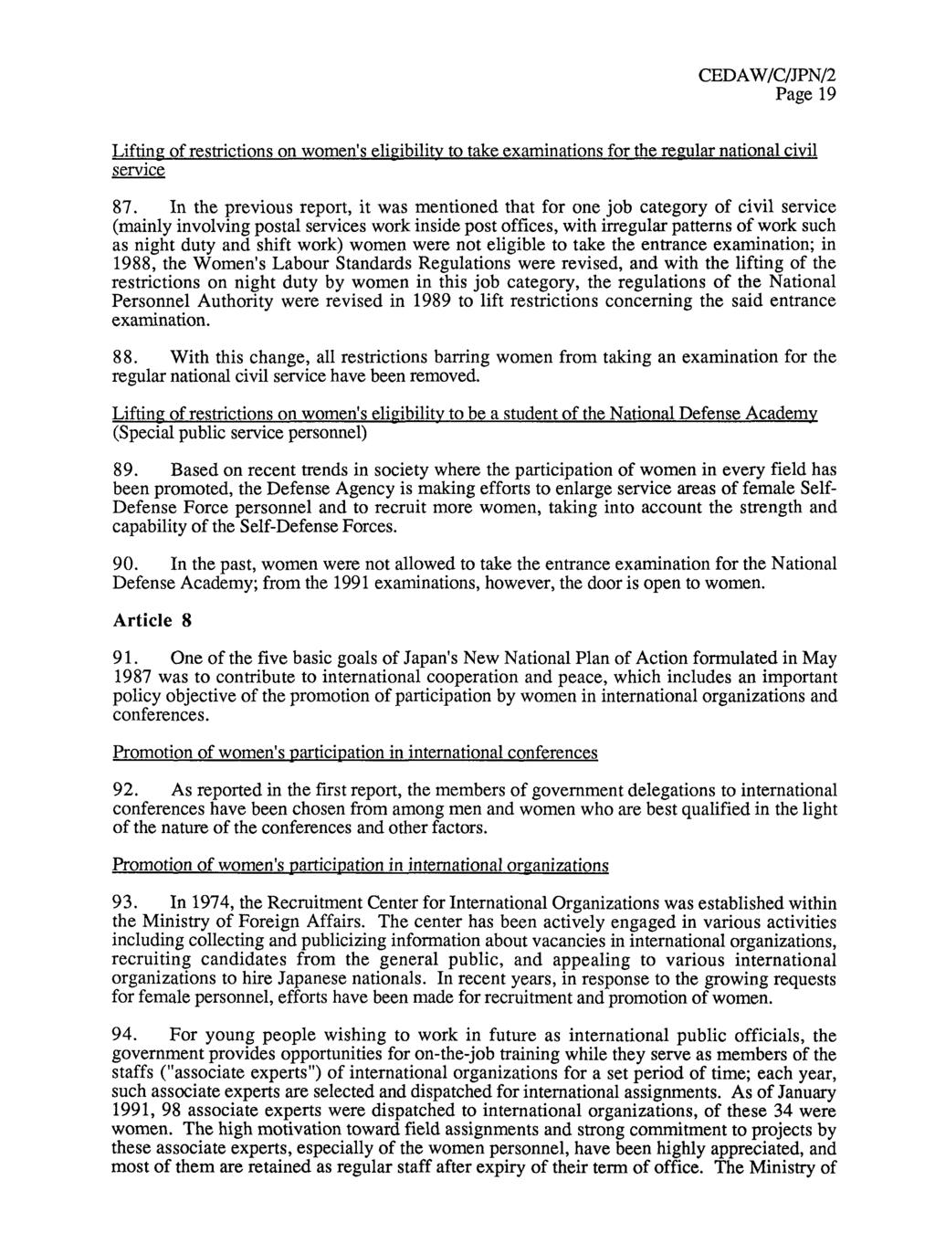 Page 19 Lifting of restrictions on women's eligibility to take examinations for the regular national civil service 87.