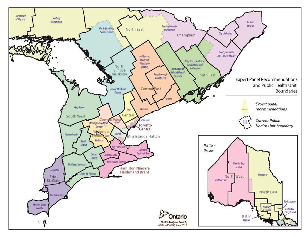 Proposed Geographic Boundaries The Expert Panel recommends that Ontario establish catchment areas for the 14 regional public health entities that are