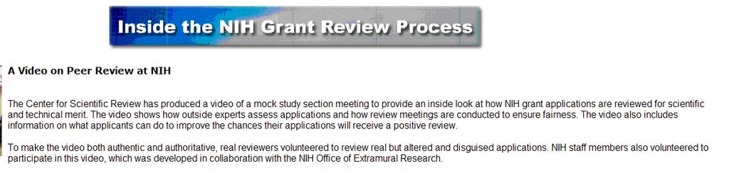 Mock peer review panel study section http://cms.csr.nih.