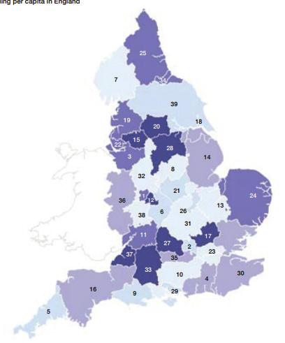 LEPs Growth Deal funding per capita in England 1. Black Country 2. Buckinghamshire Thames Valley 3. Cheshire and Warrington 4. Coast to Captial 5. Cornwall and Isles of Scilly 6.