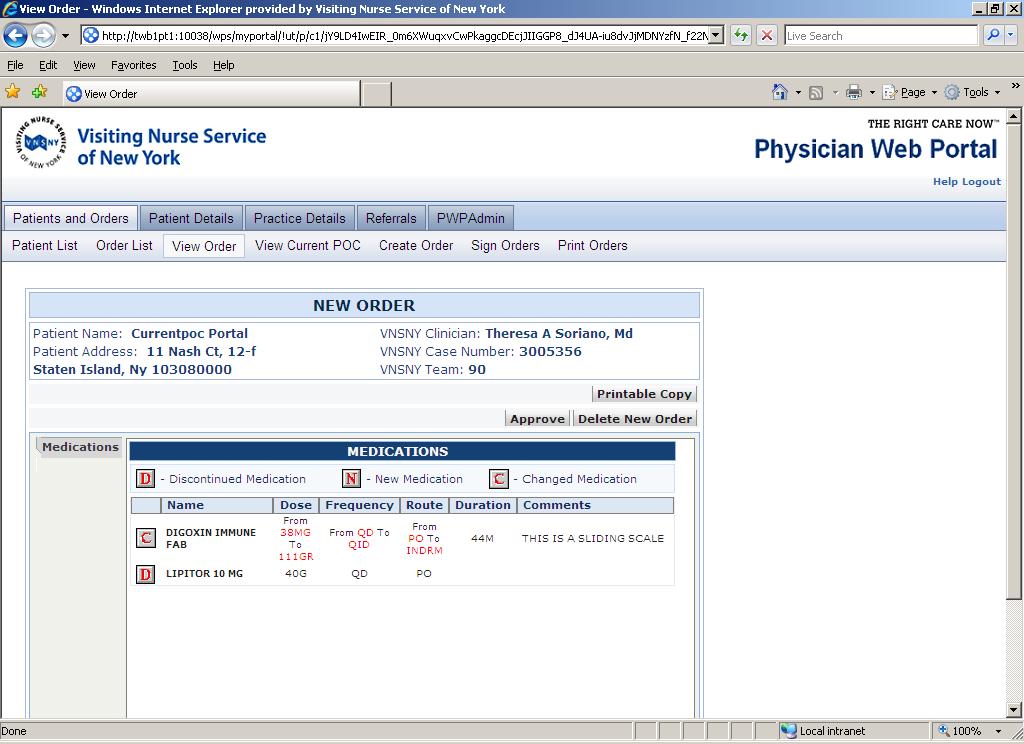 Physician Web Portal: