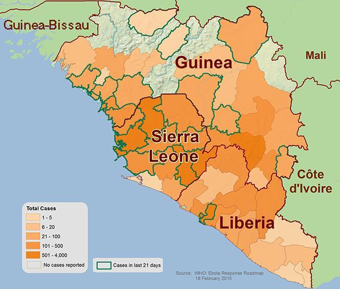 TRENDS IN REPORTED EBOLA CASES As of