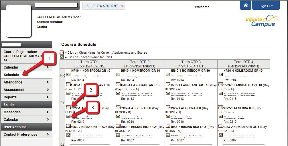By clicking the Calendar tab, you will be shown the current month s calendar showing assignments and attendance events for all of your students. 3.