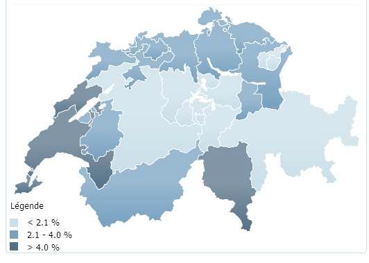 Unemployment rate in Switzerland (March 2012) Canton of Vaud Note: Maps
