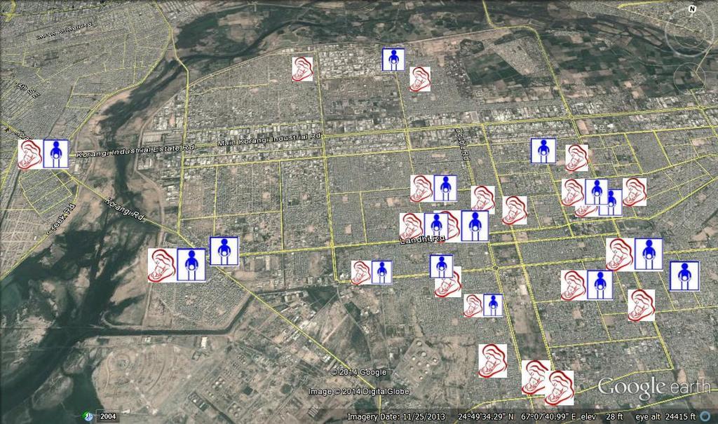 Aerial view of Immunization and Birthing Centers in Korangi Town,