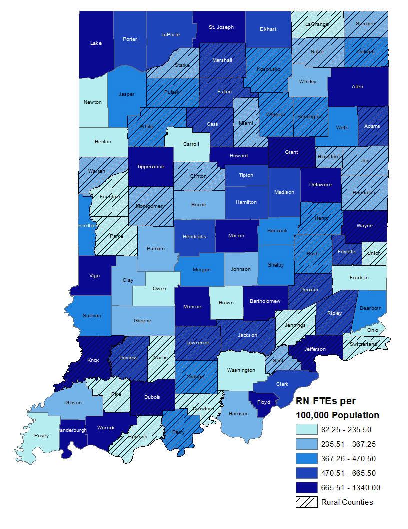 7 2013 Registered Nurse Report Rate per 100,000 Population Indiana FTEs* 741 Indiana 901 United States 853 *Source: 2013 registered nurse IPLA licensure data and survey data gathered during