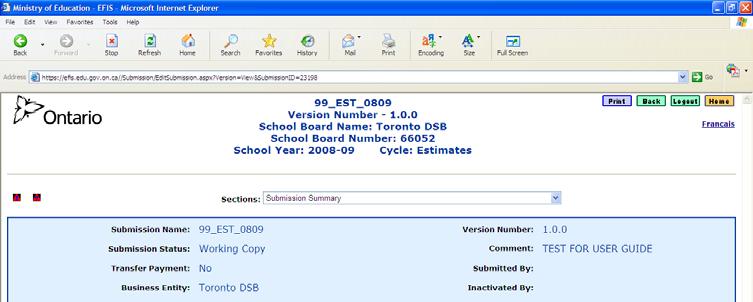 Submission Summary Page General information about your submission appears on the Submission Summary Page.