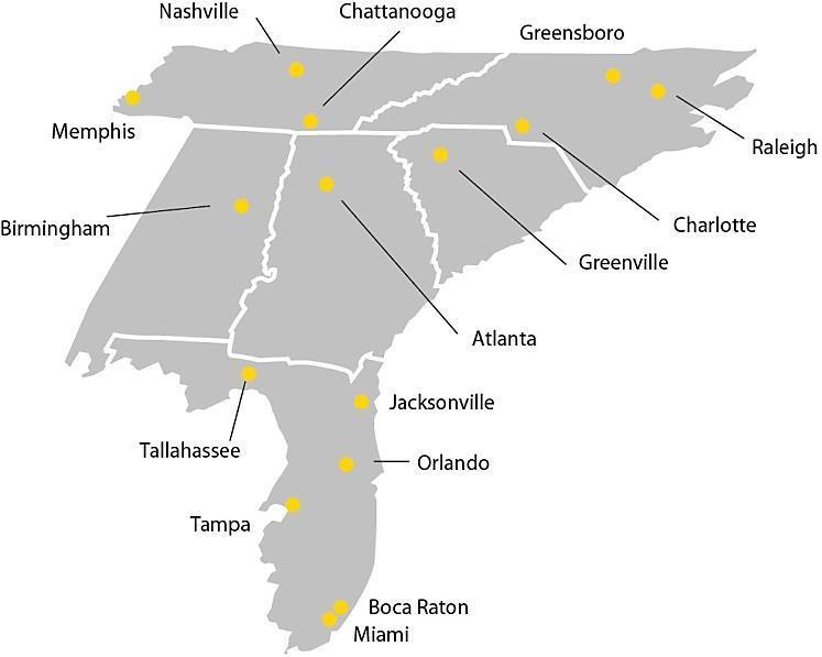 Local presence EY s Southeast Region, headquartered in Atlanta, consists of 22 offices and more than 2,100 professionals, including 250 partners.