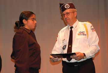 members were not able to make it. Joe was asked to give the award from The Military Order of the Purple Heart to Cadet Sergeant Laura Maldonado.