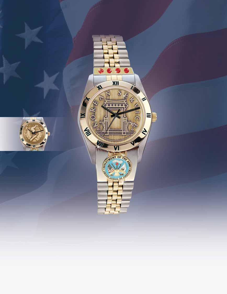 TO HONOR KOREAN WAR VETERANS EXCLUSIVE UNITED STATES MILITARY BIRTHSTONE WATCHES Featuring Your Korean War Medal, Your Service Branch Emblem, Personal Birthstones, Initials and Service Years We