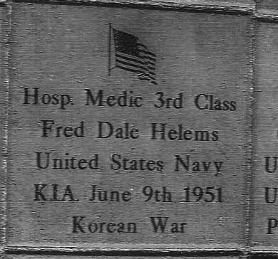 RIGHT: Helems name inscribed at the Entrance Memorial Hall to Korean War Museum in Seoul, Korea FAR RIGHT: Fred Helems grave marker at Woods Cemetery, Uniontown, OH the 38th Parallel, North Korea, in