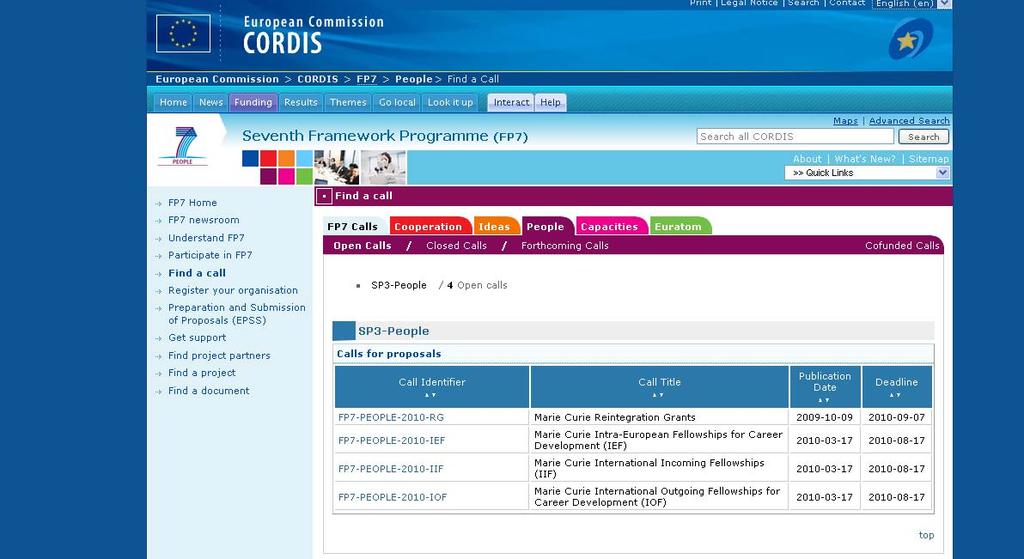Submission of EU proposals - select call on http://cordis.europa.eu/fp7/dc/index.