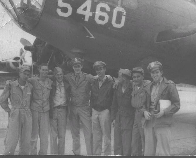 Left to Right: Unknown1; Cpl. Burns; Unknown maybe Lt. Robinson; Lt. Leighton; Lt. Ostnes; Unknown2; Unknown3; Unknown maybe Lt. Purchase. There were nine assigned to the crew.