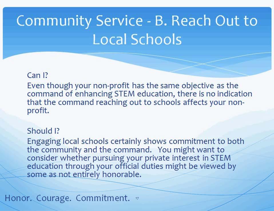 Can I? Even though your non-profit has the same objective as the command of enhancing STEM education, there is no indication that the command reaching out to schools affects your nonprofit. Should I?