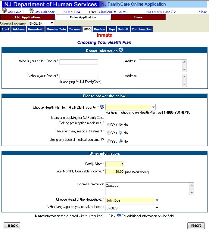 Can t Select HMO Pre-populated Although this page will appear, no Health Plan will