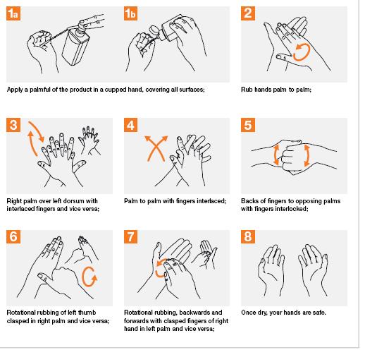 How to perform hand hygiene with alcohol rub: Critical components for effective hand hygiene with alcohol: 1.