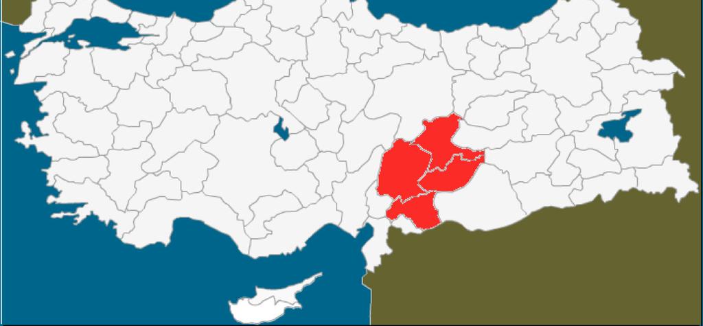 4 cities in Eastern Turkey Malatya, Adıyaman, Gaziantep, Kahramanmaraş