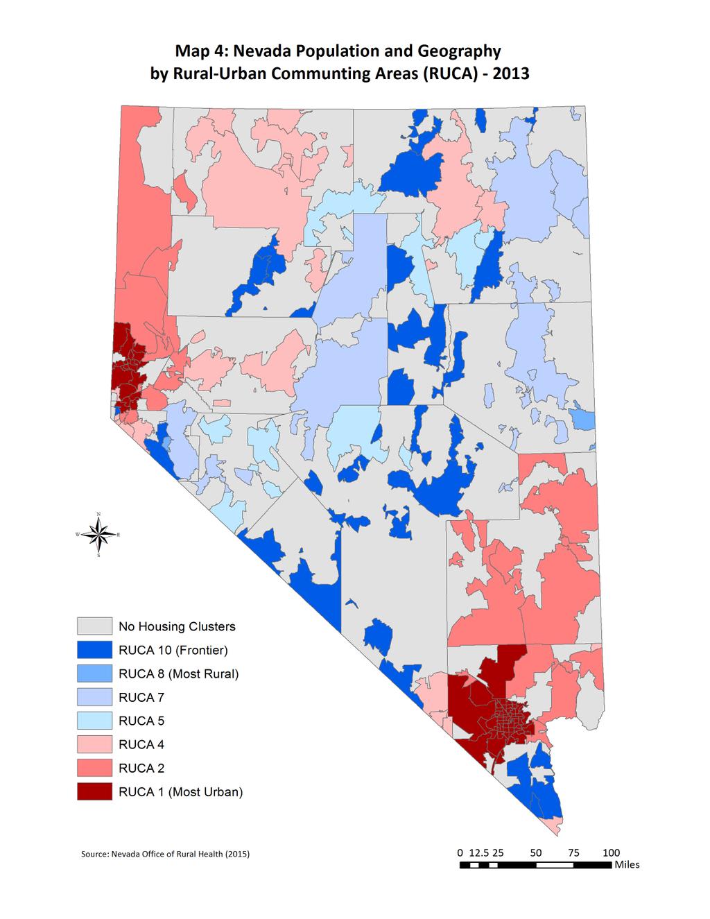 Nevada Population City, County, and Region RUCA codes Rural-urban commuting areas A more specific population classification tool Considerable variation Urban counties have substantial rural/frontier