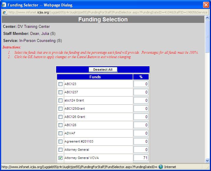 Figure 5 Click Assign Funding Source button. Julia Dean s name is selected so the Services/Programs column displays the services she provides.