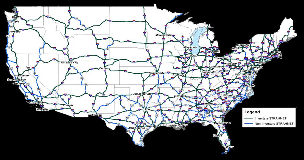 HND - STRAHNET Interstate Highway 45,376 miles Non-interstate Highway 15,668 miles STRAHNET and the Connectors define the