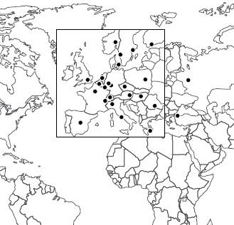 Map 2 European office locations of Korn Ferry, 1990.
