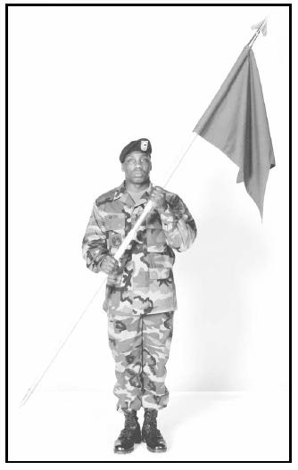 c. When at Double Time (not in formation), return to Quick Time, returning the guidon to the carry position and render the guidon Salute as