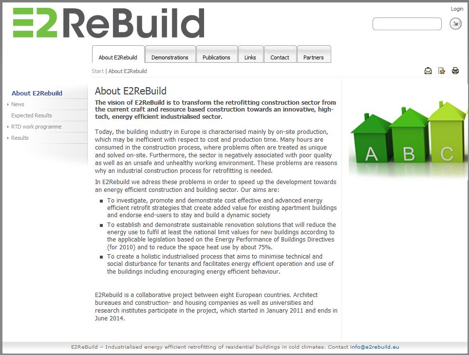 Figure 4: About E2ReBuild The section also contains information on the expected results of the project, a more in depth description of the RTD